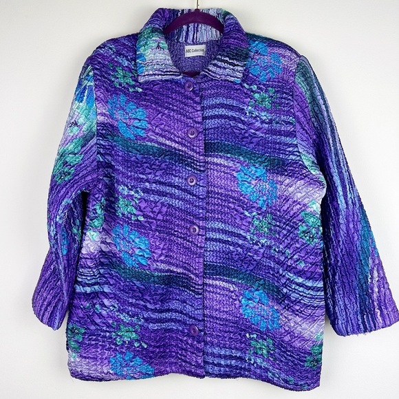 Vintage 80's Satin Quilted Crinkle Coat - Picture 1 of 8